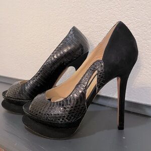 Alexandre Birman snakeskin stiletto high heel black platform super sexy US 6